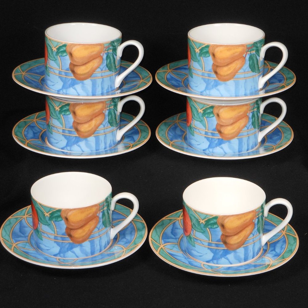 6 sets of beautiful tea cups & saucers. Victoria & Beale 9024 Forbidden Fruit